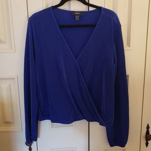 3 FOR $10 Blue Faux Wrap Plisse Top